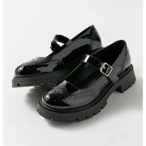Urban Outfitters Black Patent Mary Jane Chunky Oxfords Shoes Size 8 New